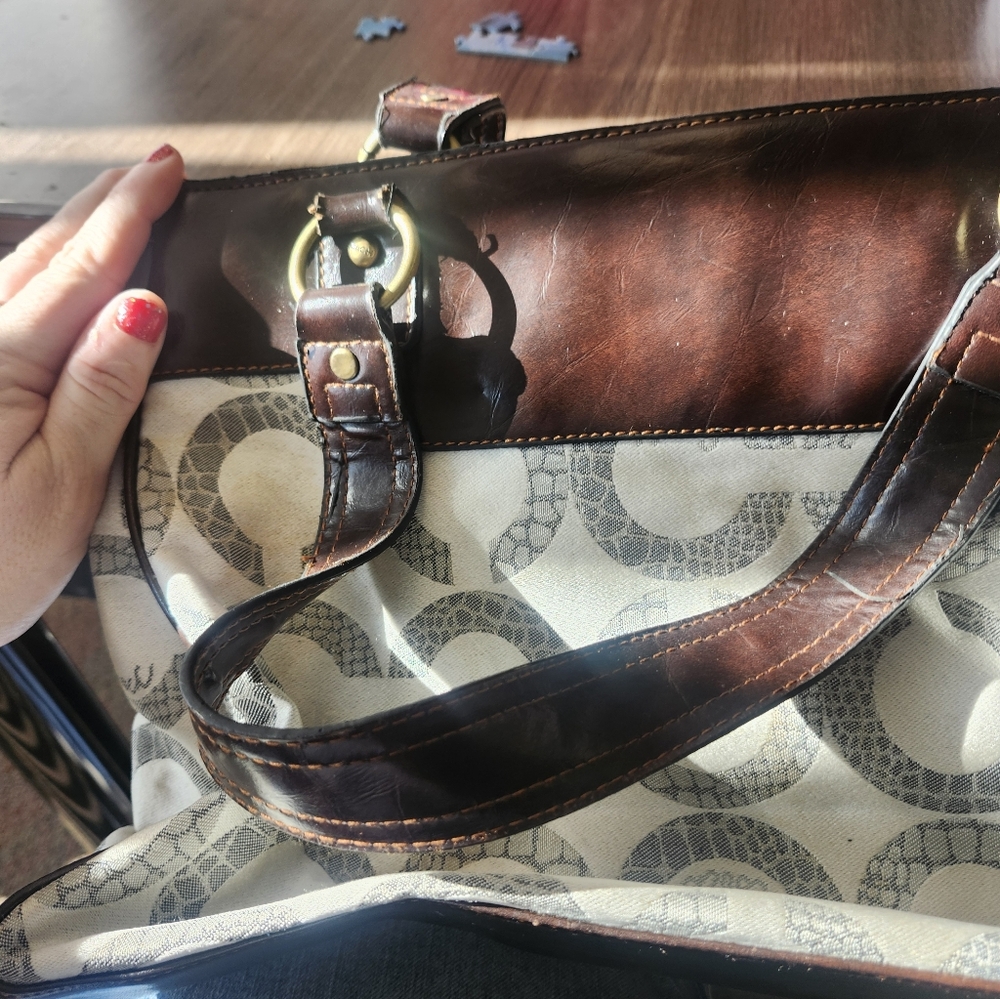 Coach Brown and Cream Shoulder Bag